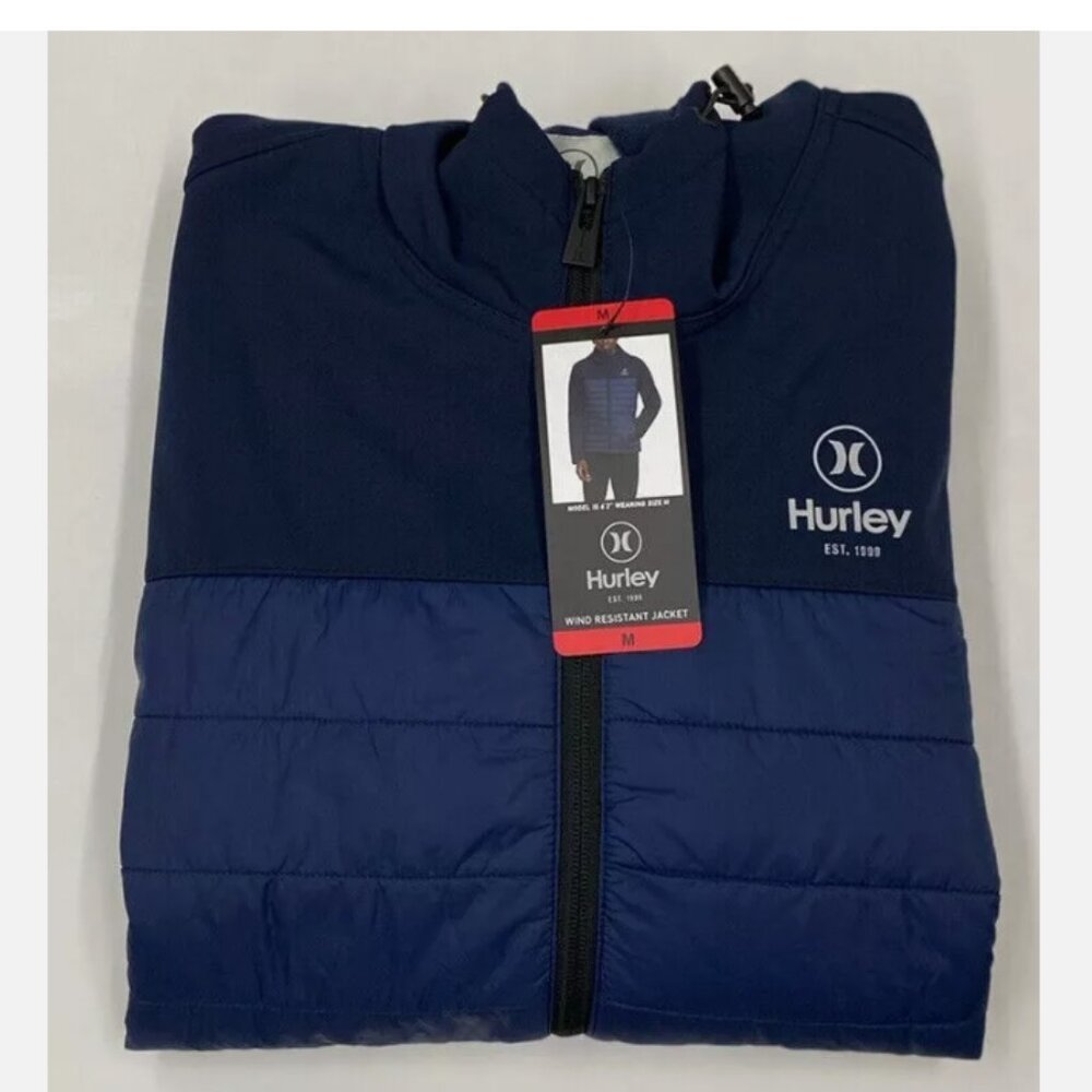 Hurley Men's Windproof 3 Layer Puffer Jacket   Blue - Picture 3 of 4